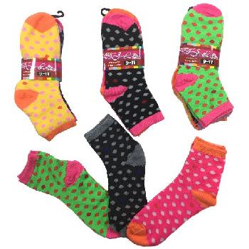 3pr Ladies/Teen Quarter Socks 9-11 [Polka Dots]